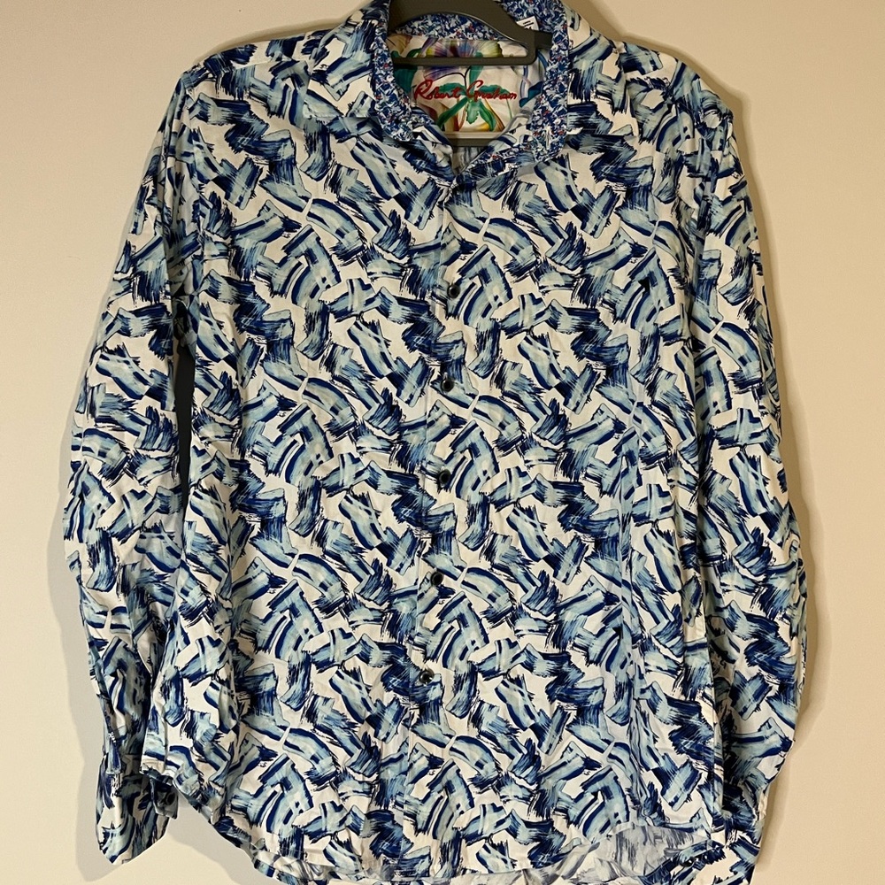 Robert Graham Dellwood Blue White Long Sleeve Button Down Hawaiian shirt